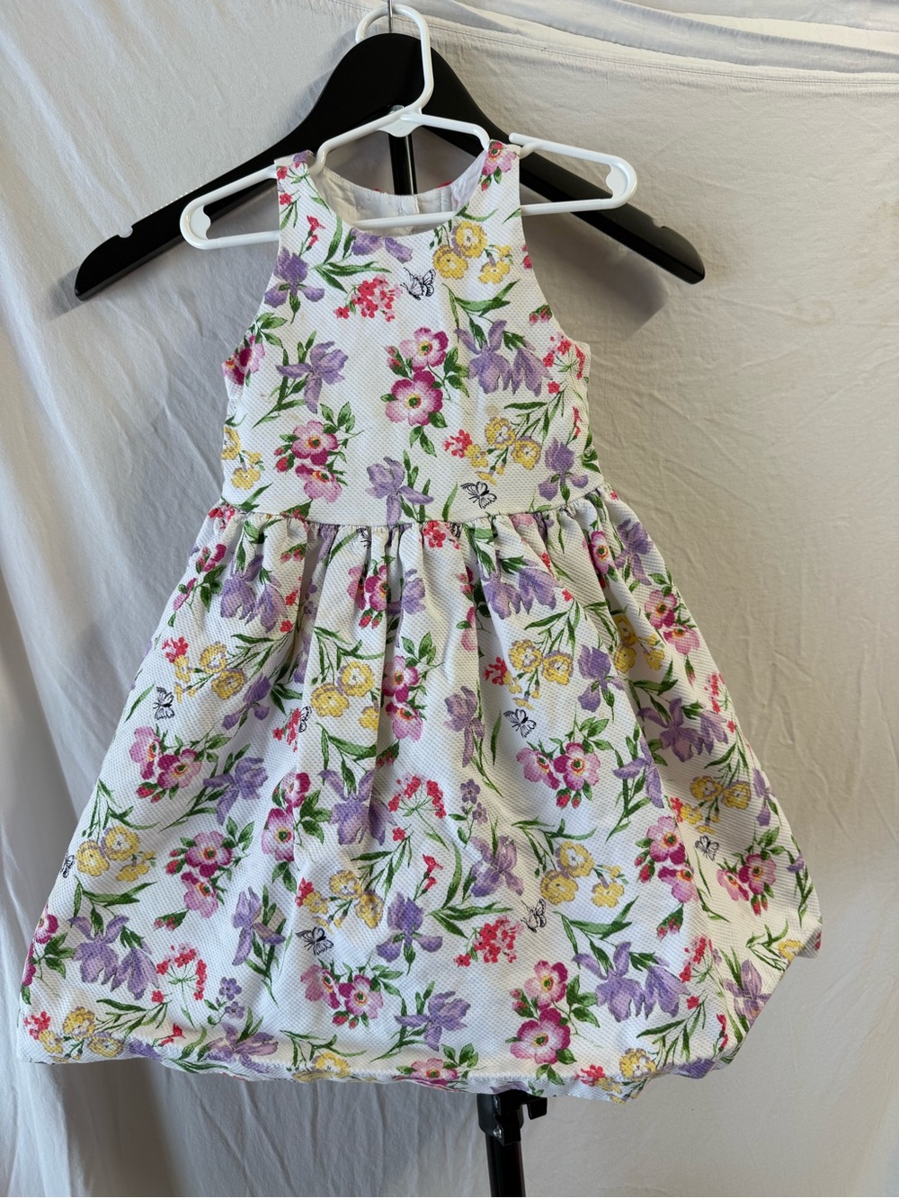 Girls' Floral Fit & Flare Dress - White with Purple, Yellow & Pink Flowers